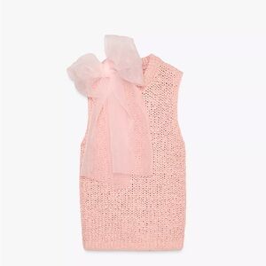 Zara Medium Pink Sleeveless Top with Organza Bow